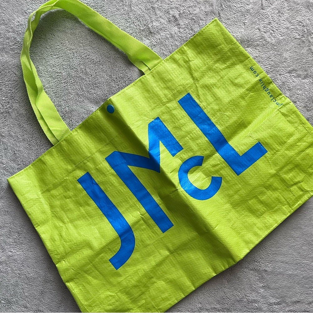 J. McLaughlin Market Tote Large Reusable Shopping Bag Lime Green Blue